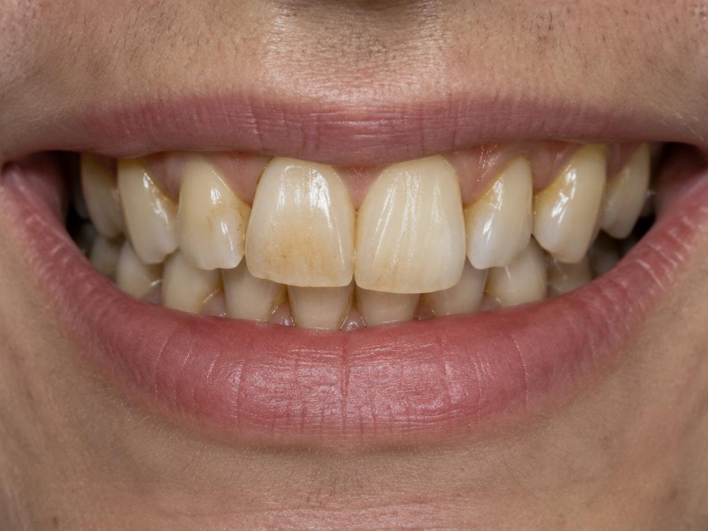 Smile before veneers and whitening treatment